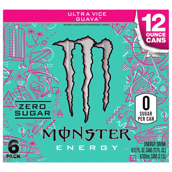 Monster 6 Pack Ultra Vice Guava Zero Sugar Energy Drink Same-Day