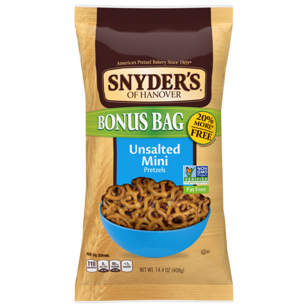 Snyder's of Hanover Pretzels, Mini, Unsalted, Bonus Bag (12 oz) Instacart