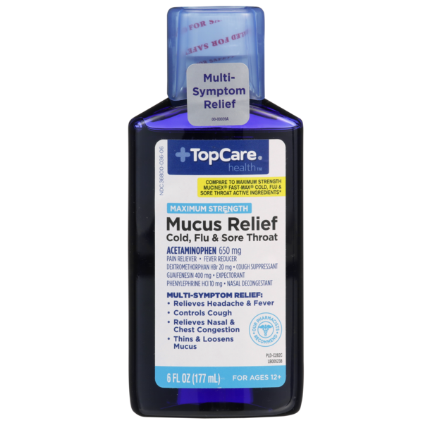 Top Care Maximum Strength Mucus Relief Cold, Flu & Sore Throat Pain