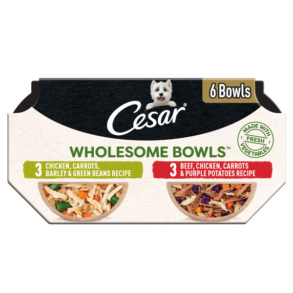 Cesar Wholesome Bowls Adult Wet Dog Food, Beef and Chicken Recipe Variety Pack