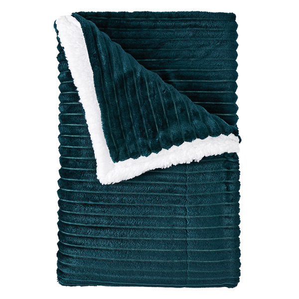 ALDI Huntington Home Ribbed Plush Sherpa Throw Blue SameDay Delivery
