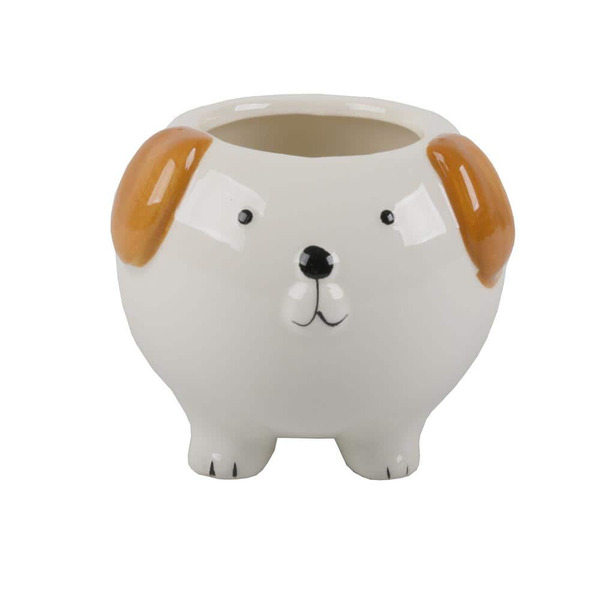 Flora Bunda 4 In. Brown Dog Ceramic Empty Decorative Pot Planter