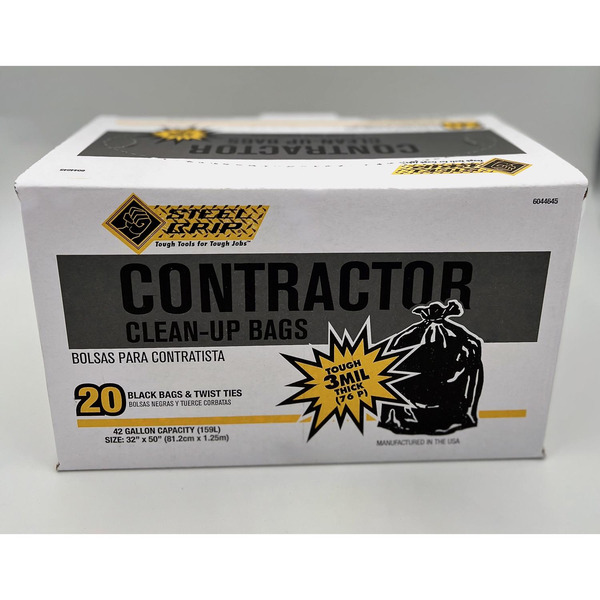 Steel Grip, Inc. 42-Gallon Twist Tie Contractor Clean-Up Bags - Black