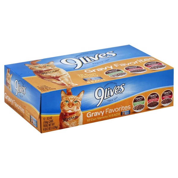 9 Lives Cat Food, Gravy Favorites, Hearty Cuts, 12 Can Variety (12 each