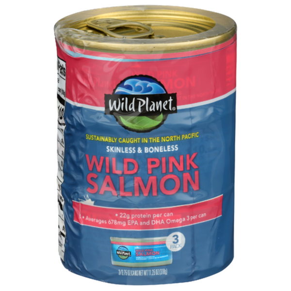 Wild Planet Salmon, Wild Pink, Skinless & Boneless, 3 Pack Same