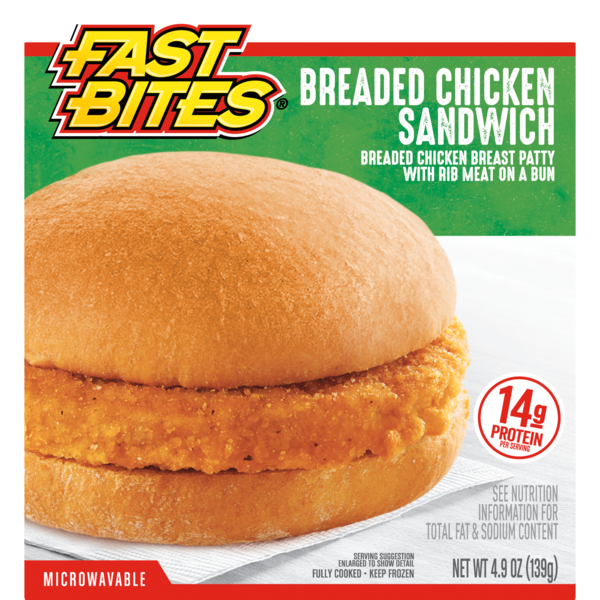 Fast Bites Breaded Chicken Sandwich, 4.9 oz (Frozen)