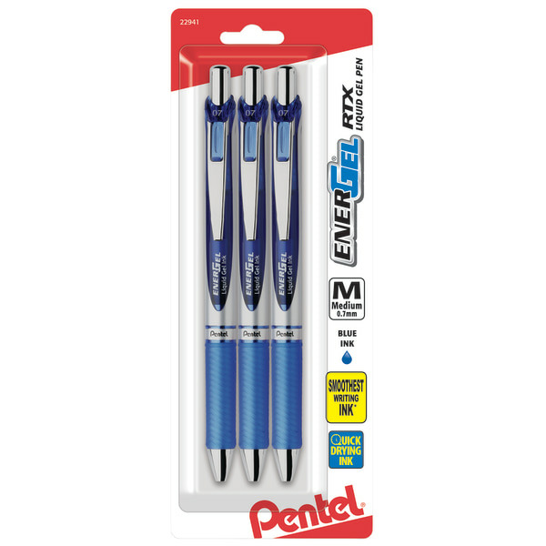 Pentel BL77BP3C Medium Point, Blue Ink EnerGel RTX Retractable Gel Pens