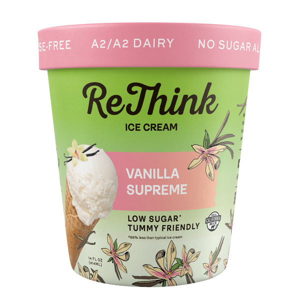 ReThink Ice Cream Vanilla Supreme, Lactose-Free A2/A2 dairy, Low