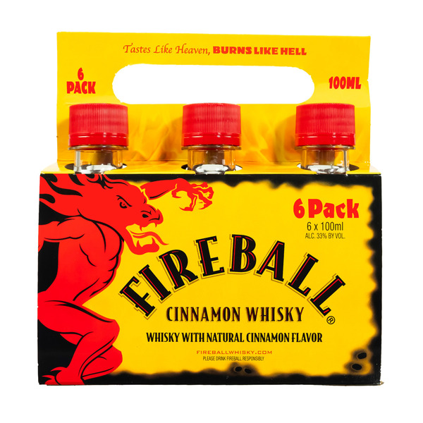 Fireball Cinnamon Whiskey, 100ml Plastic Bottles, 6 Count Same-Day