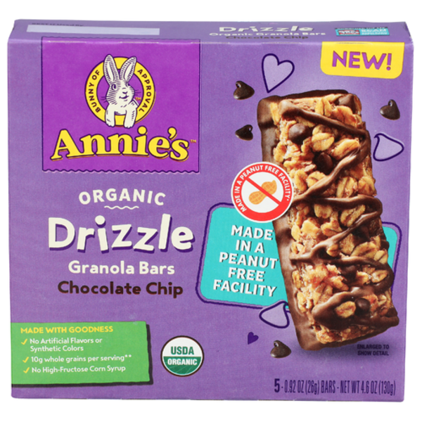 Annie's Homegrown Organic Chocolate Chip Drizzle Granola Bars, 5 Pack ...