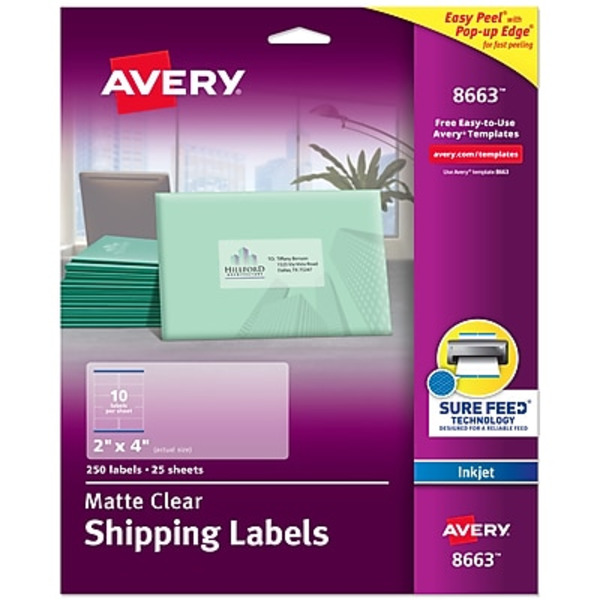 Avery Dennison Easy Peel Ave8663 2" x 4" Clear Ink Jet Mailing Labels