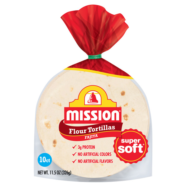 Mission Super Soft Flour Tortillas, Fajita Size, 10 Count