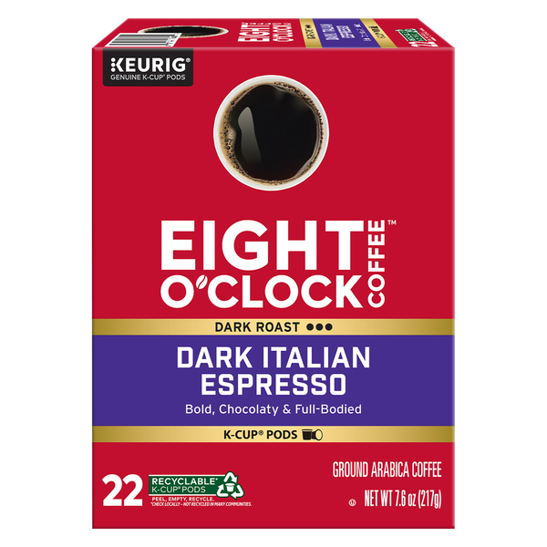 Eight O'Clock K-Cup Pods Ground Arabica Dark Roast Dark Italian
