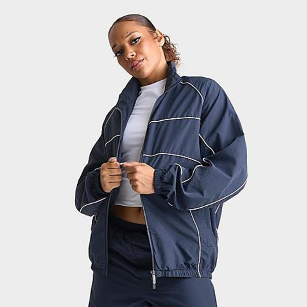 DAILYSZN Women's Weather-Resistant Piped Woven V2 Full-Zip Jacket, M - Navy/Pink