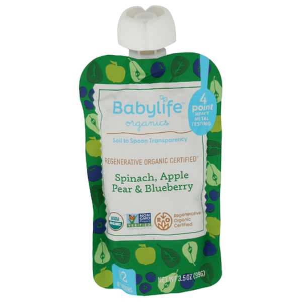 Babylife Organics Organic Spinach Apple Pear & Blueberry Stage 2 Baby Food Pouch