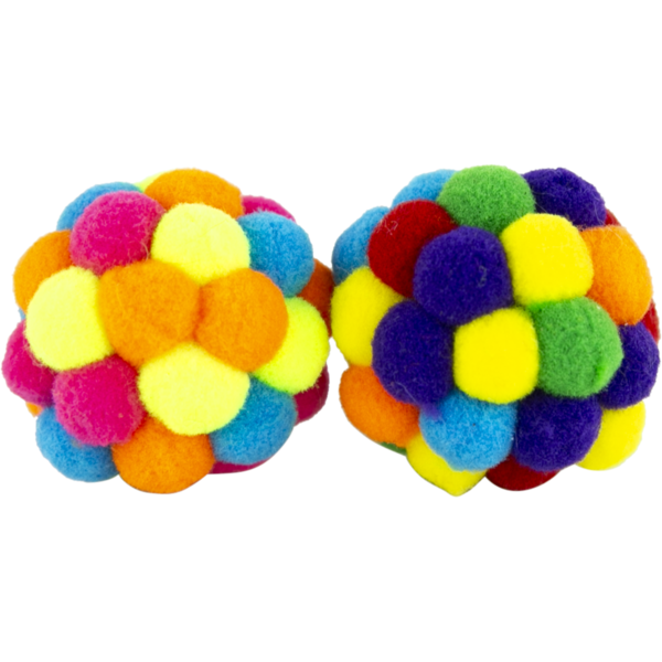Play On Assorted Pom Pom Balls With Rattle Cat Toy