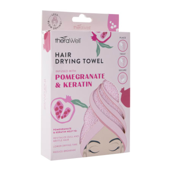 Therawell Twirly Hair Drying Towel Infused With Pomegranate & Keratin