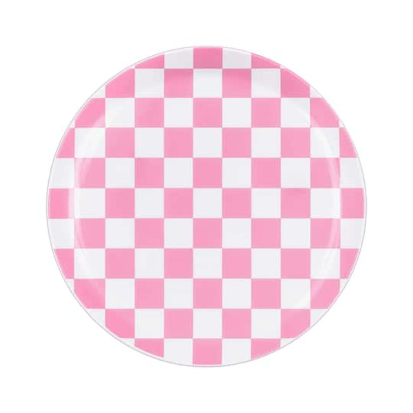 Celebrate It Plastic Dinner Plates, 10 in - Pink Check