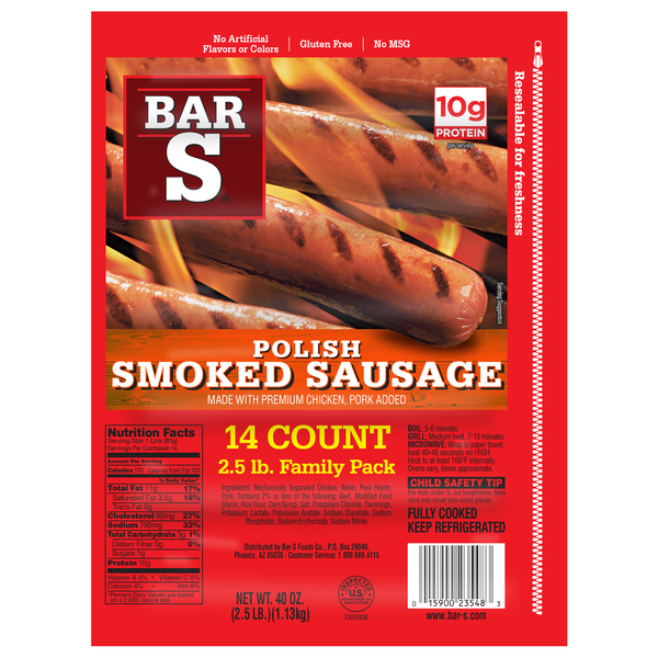 Bar-S Polish Sausage, Smoked, Family Pack