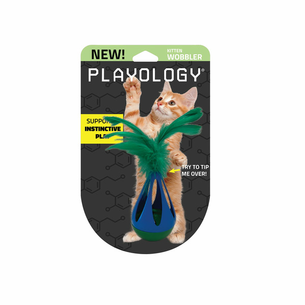 Playology Wobbler With Feather Cat Toy - Green