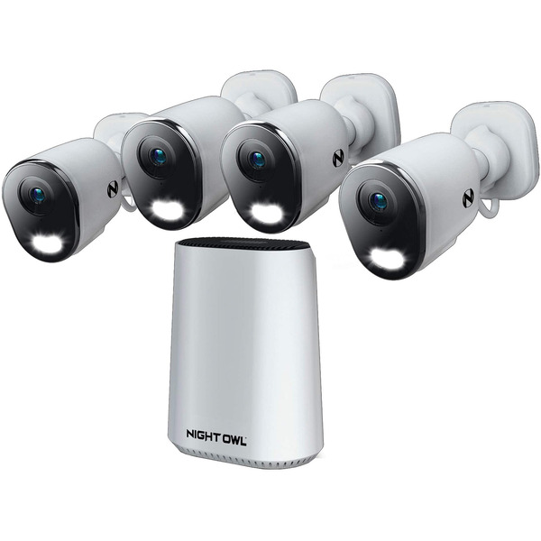 Night Owl 8-Channel, 4-Camera Indoor & Outdoor Plug-In Wi-Fi IP 4K 64GB Security System - White