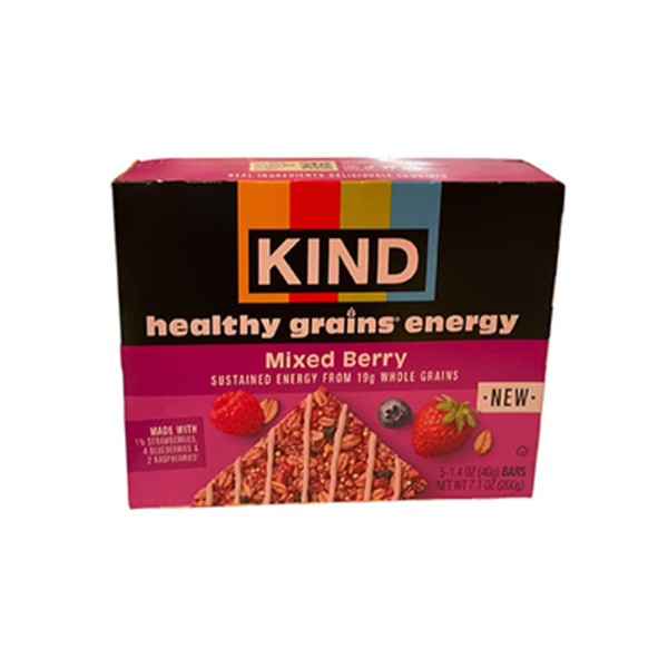 KIND Healthy Grains Energy Bars, Mixed Berry, 19g Whole Grains, Made with Super Grains, Gluten Free Snacks, 5 Ct, 7.1oz