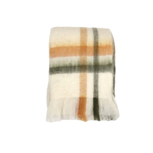 Ashland Plaid Throw, 50 x 60 in - Orange, Green & Cream