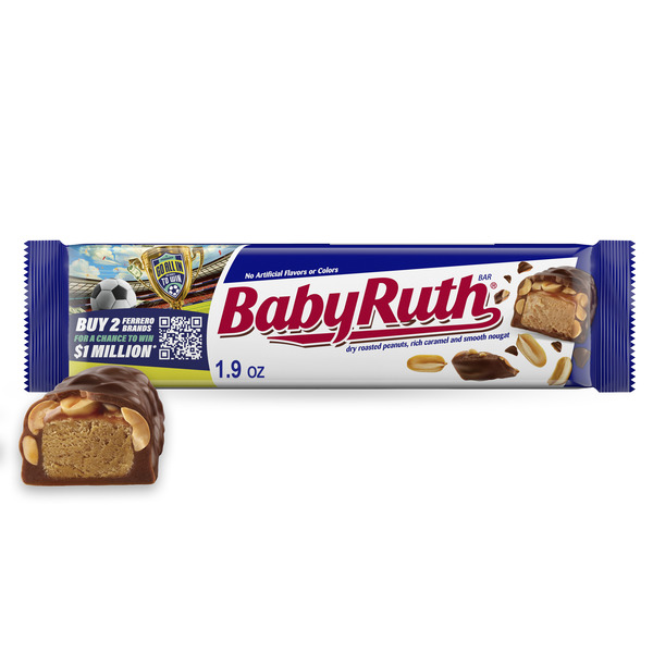 Baby Ruth Candy Bar with Chocolatey Caramel, Peanuts, and Nougat, Single Full Size Candy Bar, 1.9 oz
