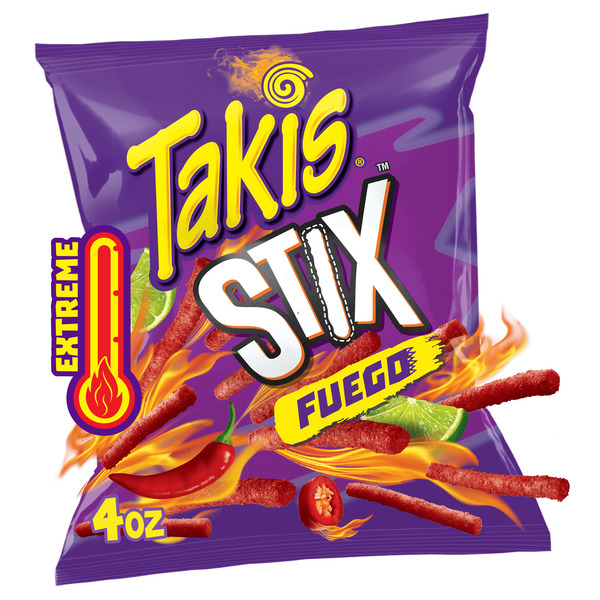 Takis Fuego Stix 4 oz Snack Size Bag, Hot Chili Pepper & Lime Flavored Extreme Spicy Corn Snack Sticks