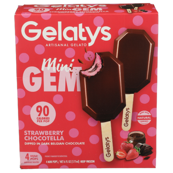 Gelatys Artisanal Gelato Strawberry Chocotella Mini Gem Pop 4 Pack