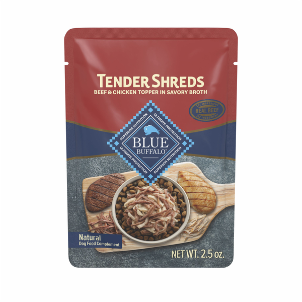 Blue Buffalo Tender Shreds Natural Beef & Chicken Topper in Savory Broth Dog Food Complement