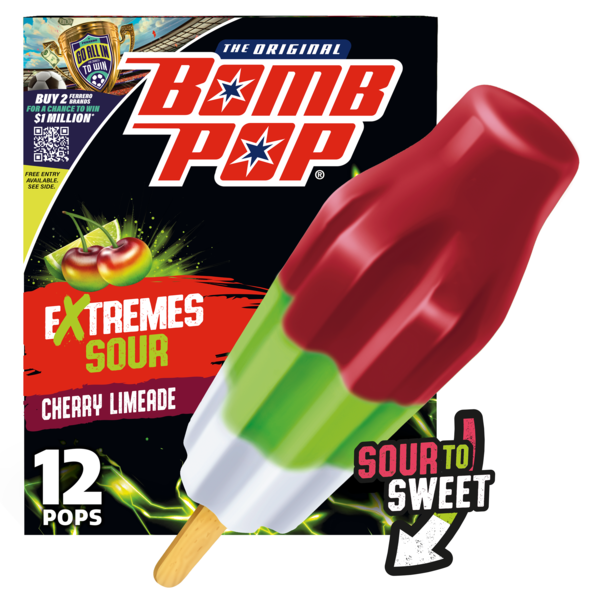 Bomb Pop Extremes Super Sour Cherry Limeade Ice Pops, Frozen