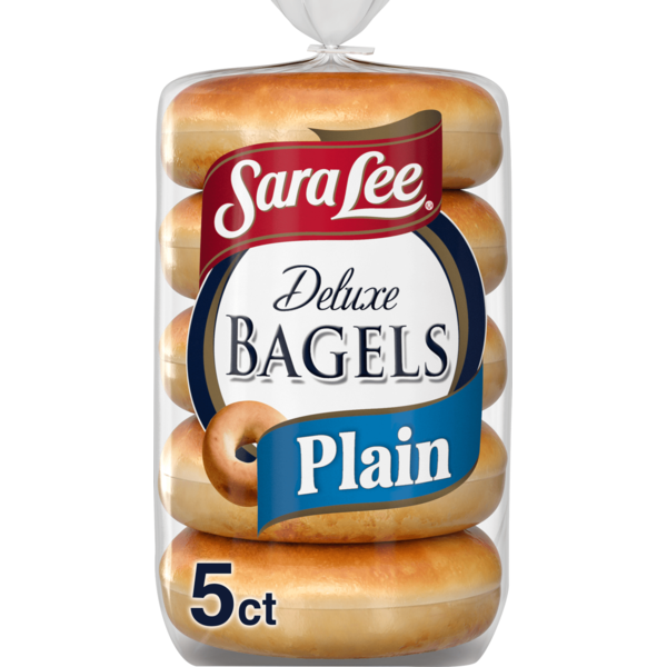 Sara Lee Deluxe, 5 ct, Plain, Bagels, Kosher, White Bagels, 15 oz