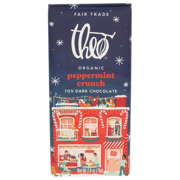 Theo Chocolate Dark Chocolate, Organic, 70%, Peppermint Crunch