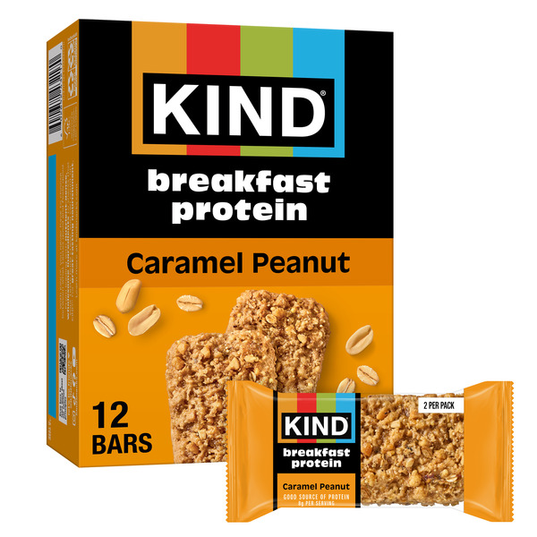 KIND Breakfast, Caramel Peanut, Gluten Free Breakfast Bars, 8g Protein, 1.76 OZ Packs (6 Count)