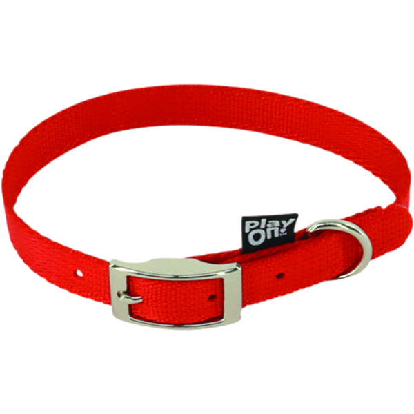 Play On Basic Flat Dog Collar, Medium - Red