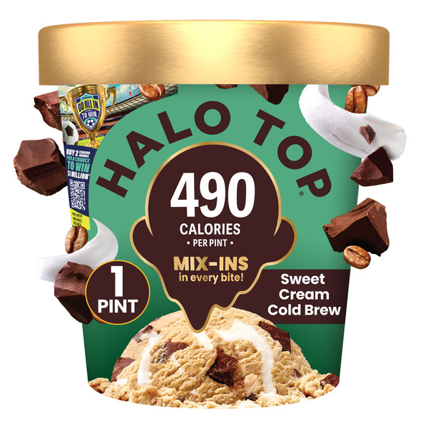 Halo Top Sweet Cream Cold Brew Coffee Light Ice Cream, Lower Calorie Frozen Dessert Pint, 16 fl oz