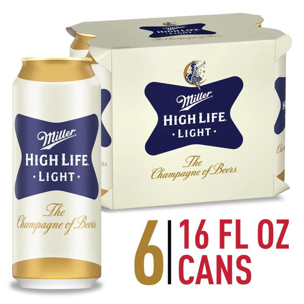 Miller High Life Beer, American Style Lager 4.1% ABV, 6 Pack, 16.0