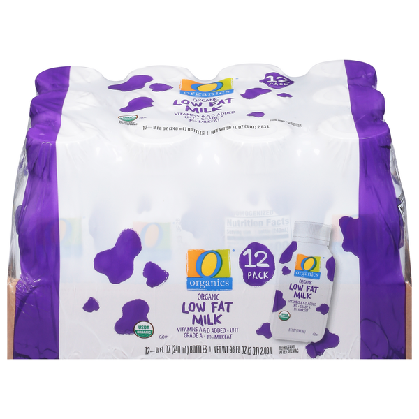 O Organics Milk, Low Fat, Organic, 1% Milkfat, 12 Pack