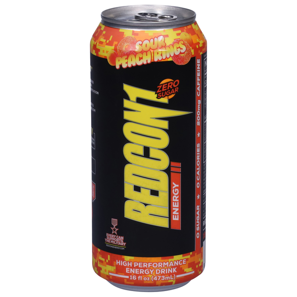 REDCON1 Energy Drink, Zero Sugar, High Performance, Sour Peach