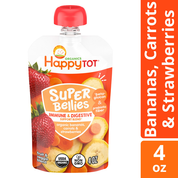 Happy Tot Organics Super Bellies Stage 4 Immune + Digestive Support Blend Organic Bananas, Carrots & Strawberries Pouch 4 oz UNIT