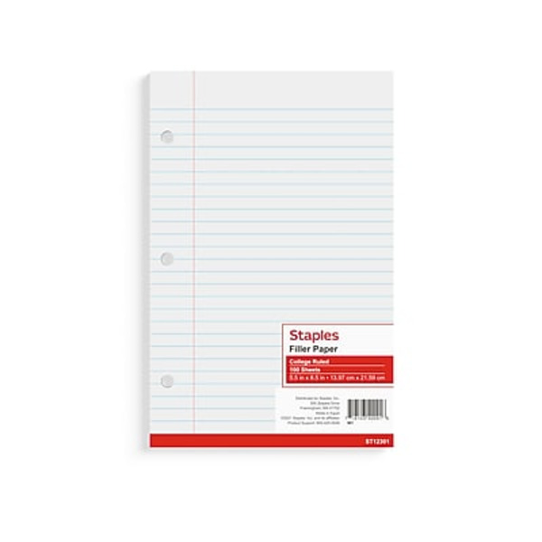 TRU RED 5.5" x 8.5" White TR12301 College Ruled Filler Paper