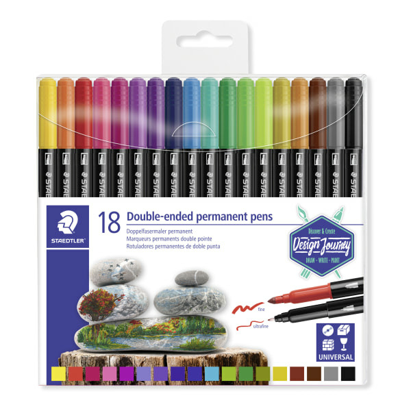 STAEDTLER Assorted Ink Colors Black Barrels Fine & Ultra-Fine Points Duo-Ended Markers