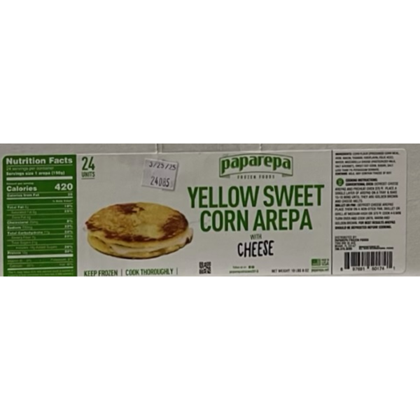 Paparepa -Yellow Sweet Corn Arepa with Cheese - 24 Ct
