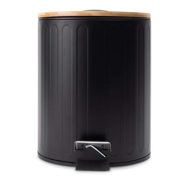Black Embossed Metal Step Waste Bin with Bamboo Lid, 5l