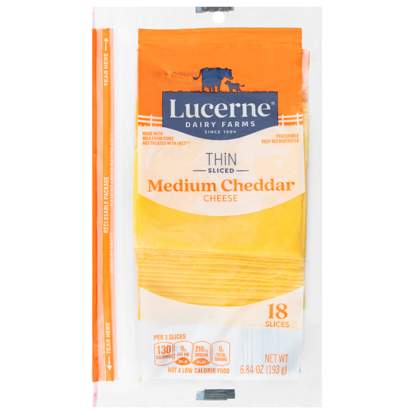 Lucerne Cheese Slices, Medium Cheddar, Thin Sliced