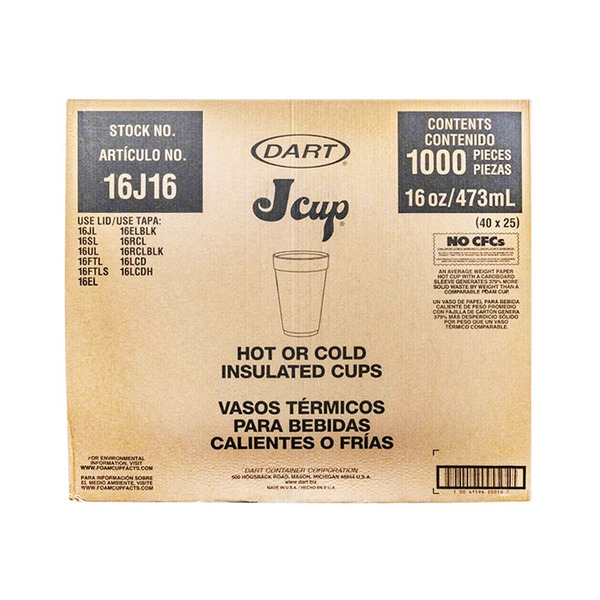 Dart - 16J16 - 16 oz White Foam Cup - 1000 ct