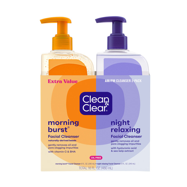 Clean & Clear 2-Pack Day & Night Face Wash, Oil-Free & Non