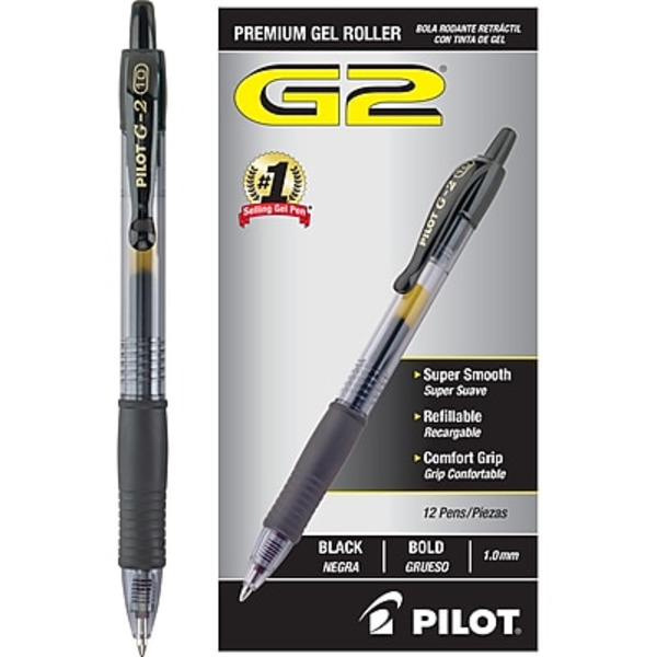 Pilot 31256 Black Ink Bold Point G2 Retractable Gel Pens