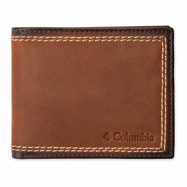 Columbia Men's  RFID-Blocking Heavy Contrast Stitch Traveler Wallet, Brown
